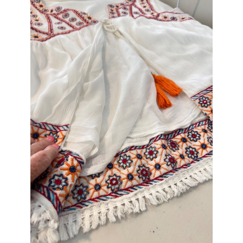 Laraethnics Kimono Top White Embroidered Fringe Tassel Boho Women L/XL - Picture 7 of 7